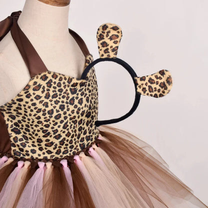 Baby Girls Halloween Animal Cosplay Costume | Kids Forest Theme Giraffe, Cow, Tiger, Leopard, Zebra Tutu Dress | Birthday & Party Outfit