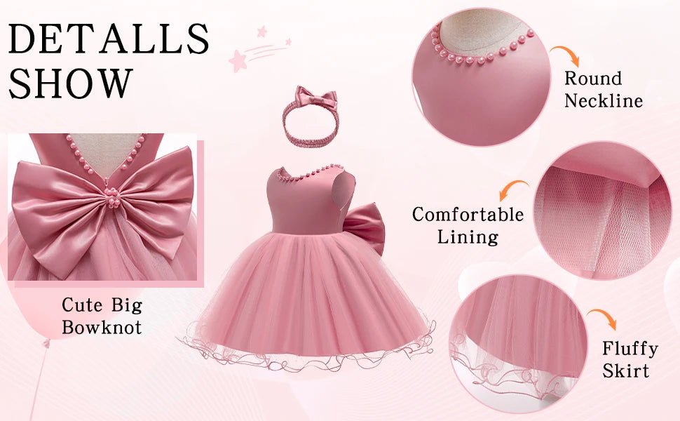 Baby Girl Christmas & Halloween Princess Dress | Infant Christening, 1st Birthday & Party Outfit | Newborn Clothes