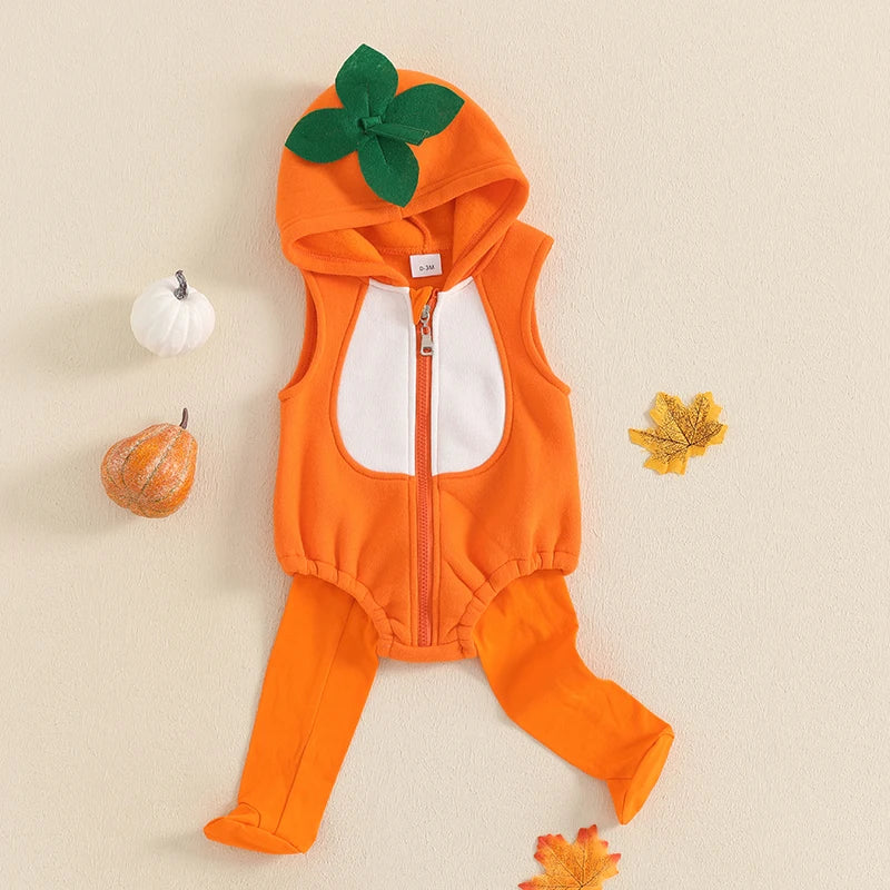 Baby Halloween Costume | Newborn Infant Pumpkin Print Romper + Stockings | Cute Animal Themed Outfit for Baby Boys & Girls