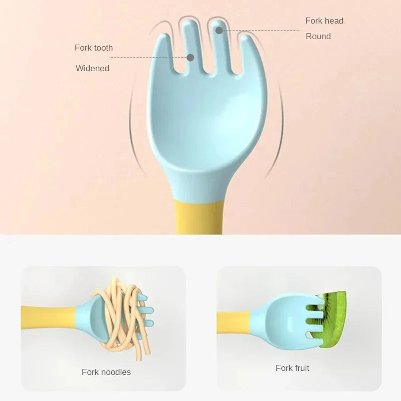 Baby Fork and Spoon Set – Bendable Toddler Utensils | Soft Silicone Handle Training Tableware for Infants & Kids, BPA-Free