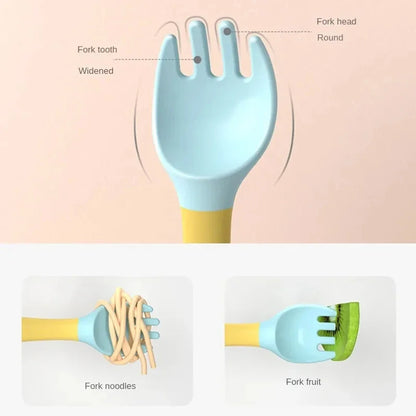 Baby Fork and Spoon Set – Bendable Toddler Utensils | Soft Silicone Handle Training Tableware for Infants & Kids, BPA-Free