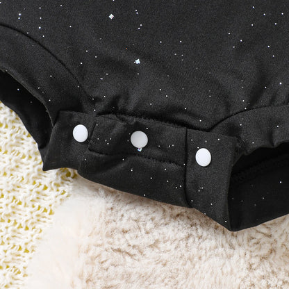 Newborn Baby Girl Halloween Outfit | Flared Sleeve Jumpsuit + Glitter Bodysuit + Bow Headband | Infant Costume Set