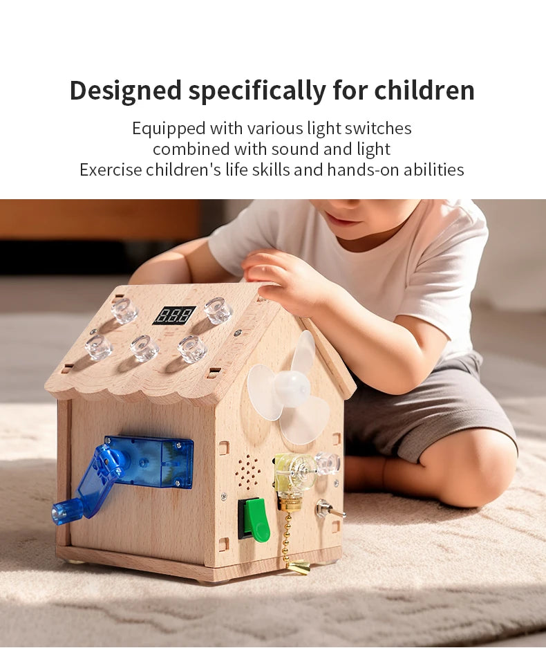Montessori Busy House – Educational Wooden Activity Toy with Light Switches, Buttons & Music for 3-Year-Old Boys & Girls, Hands-On Learning Gift
