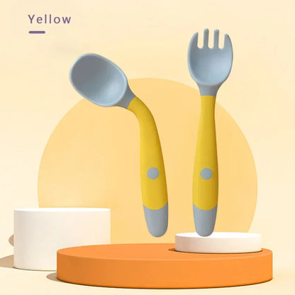 Baby Fork and Spoon Set – Bendable Toddler Utensils | Soft Silicone Handle Training Tableware for Infants & Kids, BPA-Free