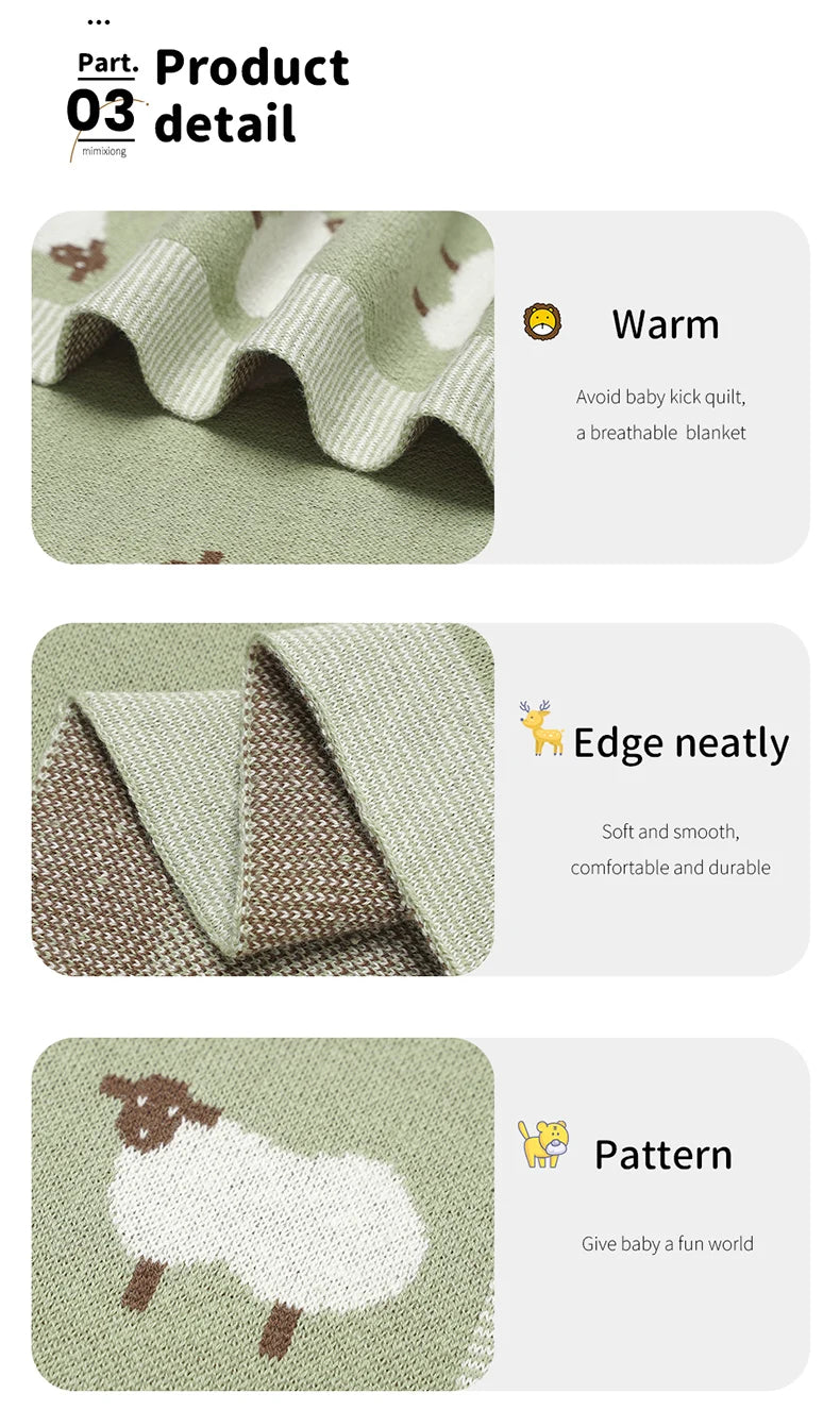 Infant Baby Cotton Blanket 90x70cm – Soft Sleepsack & Swaddle Quilt with Cute Cartoon Sheep | Newborn Boy & Girl Bedding Plaid for Crib & Stroller
