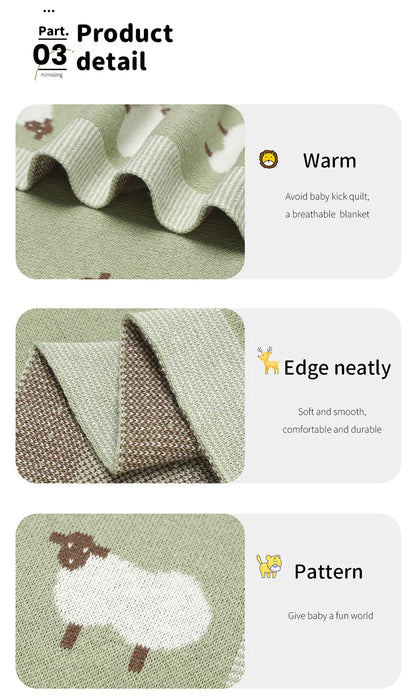 Infant Baby Cotton Blanket 90x70cm – Soft Sleepsack & Swaddle Quilt with Cute Cartoon Sheep | Newborn Boy & Girl Bedding Plaid for Crib & Stroller