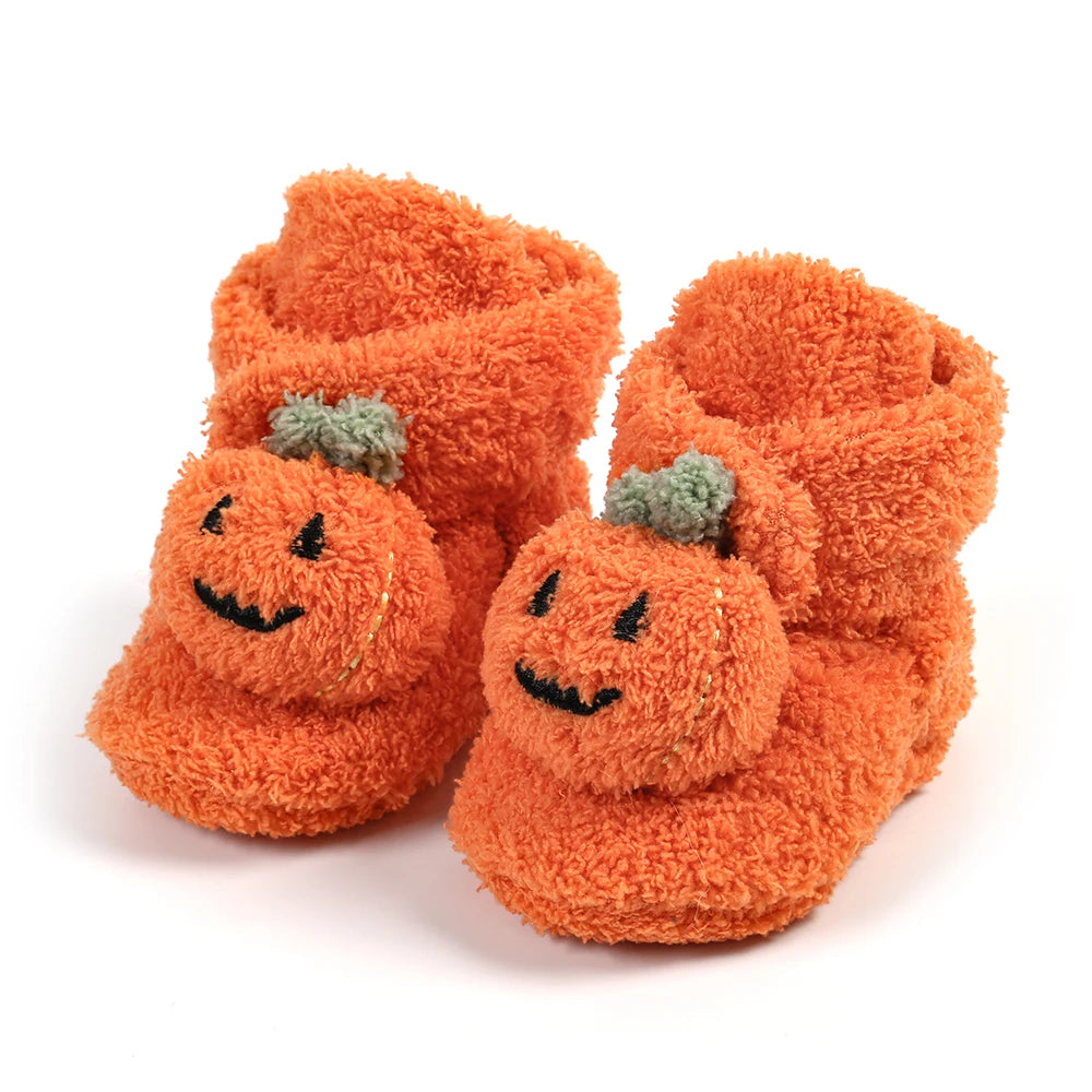 Baby Halloween Pumpkin Booties | Infant Newborn Sock Shoes | Winter Warm Crib Shoes | First Walkers & Prewalkers