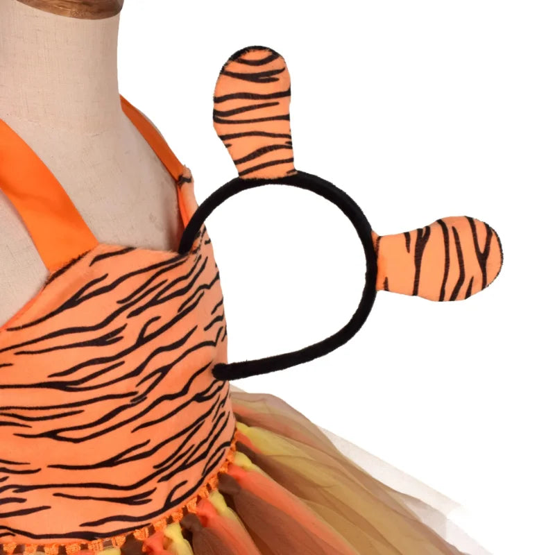 Baby Girls Halloween Animal Cosplay Costume | Kids Forest Theme Giraffe, Cow, Tiger, Leopard, Zebra Tutu Dress | Birthday & Party Outfit