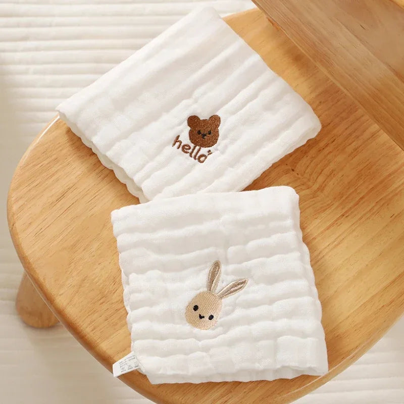 Baby Saliva Towels – 6 Layer Cotton Embroidered Washcloths | Soft Hand & Face Wipes, Burp Cloths, Bibs for Newborns & Toddlers