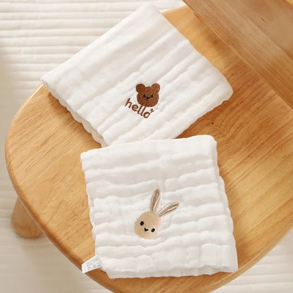 Baby Saliva Towels – 6 Layer Cotton Embroidered Washcloths | Soft Hand & Face Wipes, Burp Cloths, Bibs for Newborns & Toddlers