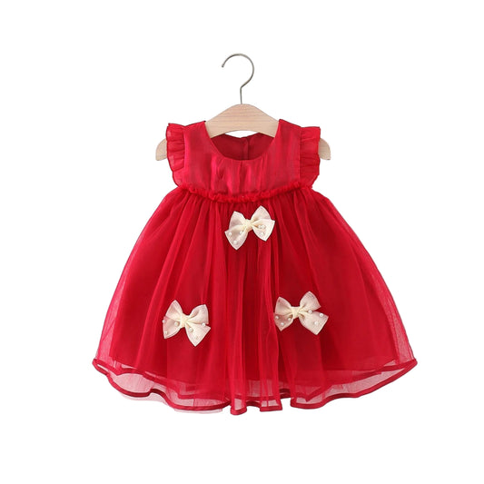 Baby Girl Red Christmas Princess Dress | Toddler Summer Party Outfit with Bow | Infant Girls Clothing (9 Months – 3 Years)