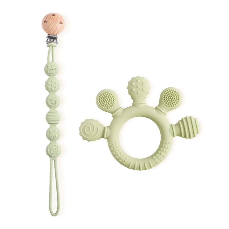 1PC Baby Silicone Teether Toy with Pacifier Chain | BPA-Free Finger Ring Soothing Teething Toy for Newborns & Baby Shower Gifts