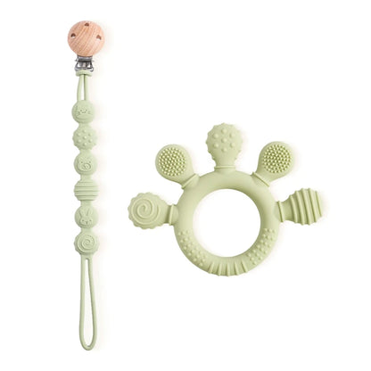 1PC Baby Silicone Teether Toy with Pacifier Chain | BPA-Free Finger Ring Soothing Teething Toy for Newborns & Baby Shower Gifts