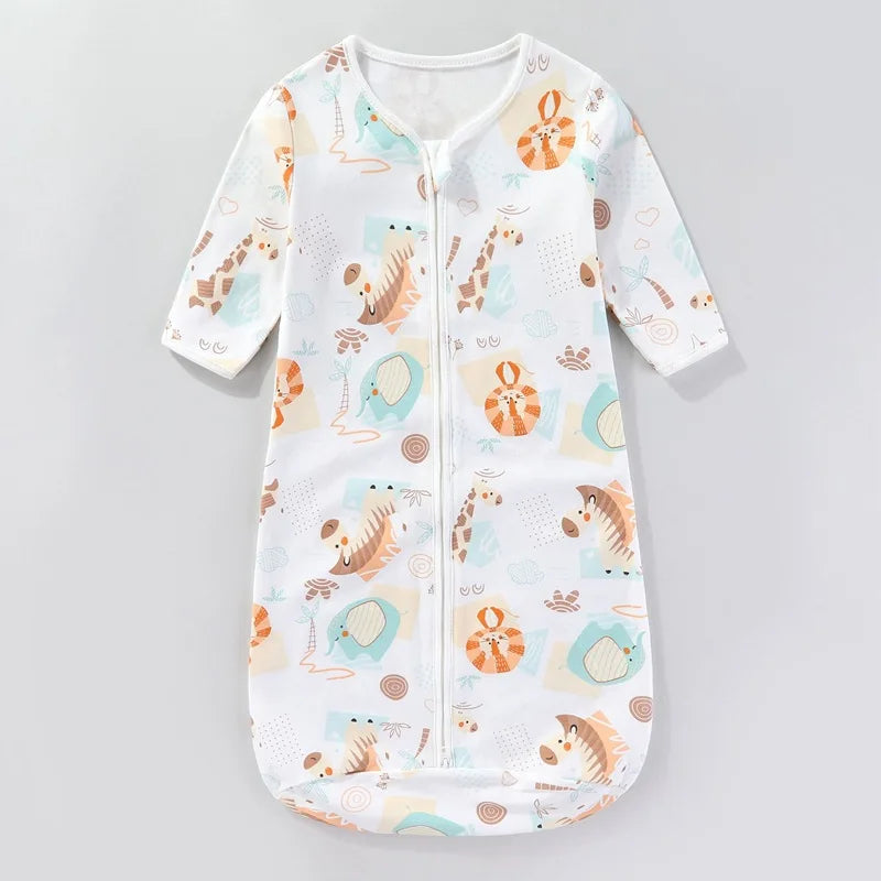 Pure Cotton Baby Sleeping Bag – Newborn One-Piece Sleep Sack with Long Sleeves, Anti-Startle Design for Summer & Spring