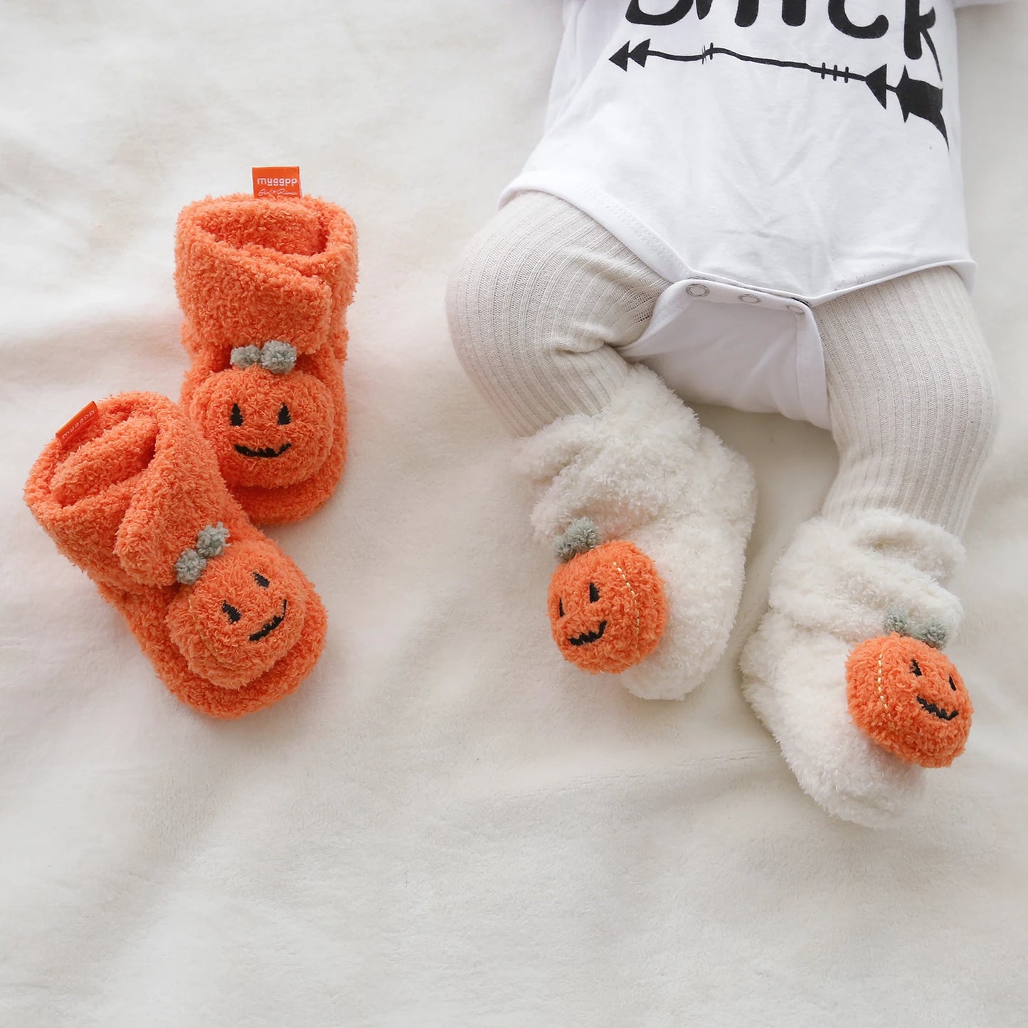 Baby Halloween Pumpkin Booties | Infant Newborn Sock Shoes | Winter Warm Crib Shoes | First Walkers & Prewalkers