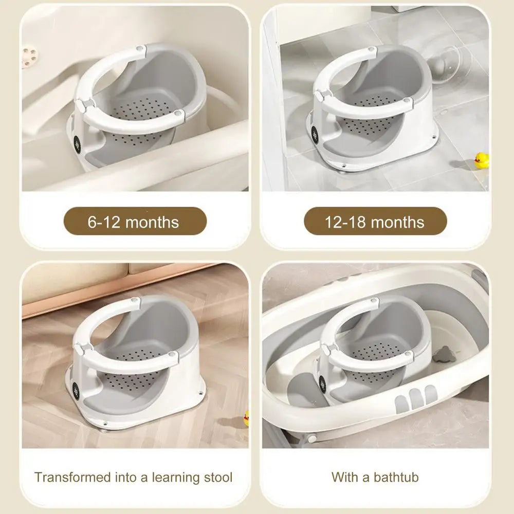 Real-time Temperature Silicone Baby Take A Bath Bathtub Non-Slip Foot Bath Bucket Folding Bathroom With Temperature Sensing