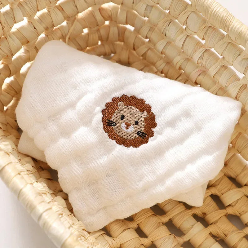 Baby Saliva Towels – 6 Layer Cotton Embroidered Washcloths | Soft Hand & Face Wipes, Burp Cloths, Bibs for Newborns & Toddlers