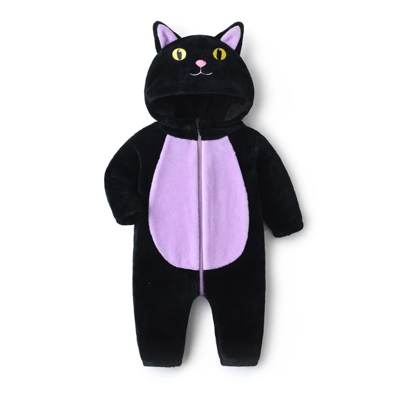 Suefunskry Baby Halloween Cat Costume | Toddler Cosplay Hooded Jumpsuit | Long Sleeve Zipper Romper Outfit for Boys & Girls