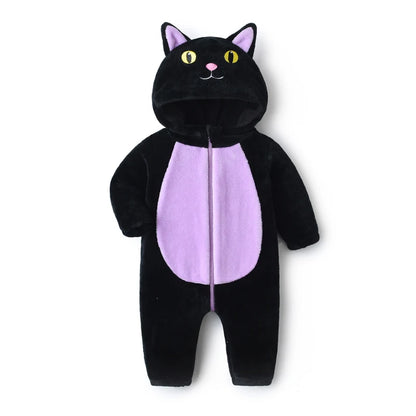Suefunskry Baby Halloween Cat Costume | Toddler Cosplay Hooded Jumpsuit | Long Sleeve Zipper Romper Outfit for Boys & Girls