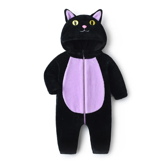 Suefunskry Baby Halloween Cat Costume | Toddler Cosplay Hooded Jumpsuit | Long Sleeve Zipper Romper Outfit for Boys & Girls