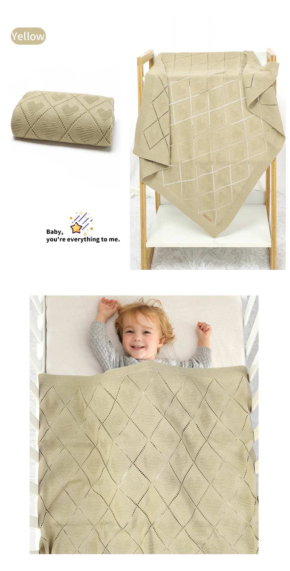 Super Soft Cotton Baby Blanket – Newborn Knit Swaddle Wrap for Stroller, Nursery & Sleeping (90×70cm)
