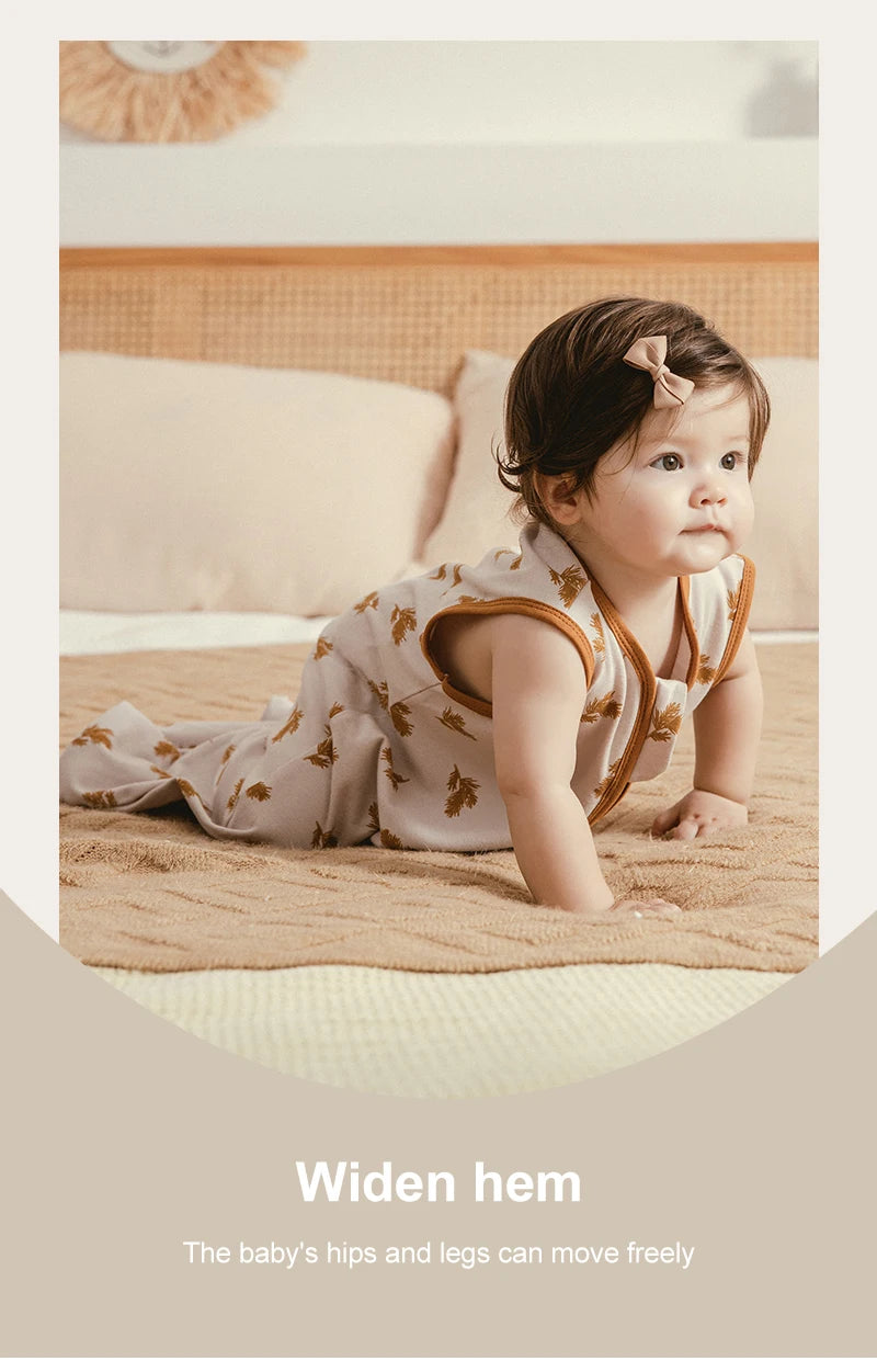 Baby Summer Sleeping Bag 0–24 Months – Lightweight 0.5 TOG Wearable Blanket, Thin Layer Sleep Sack with Anti-Kick Design, Beige Wheat Print