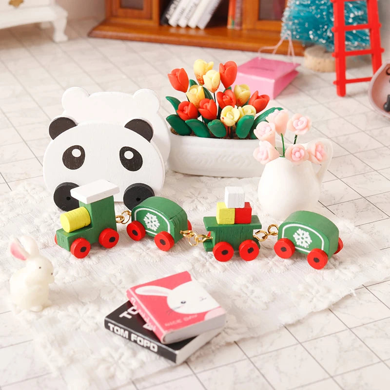 Christmas Dollhouse Decorations | Mini Snowflake Train, Festive Ornaments & Miniature Food Play Set