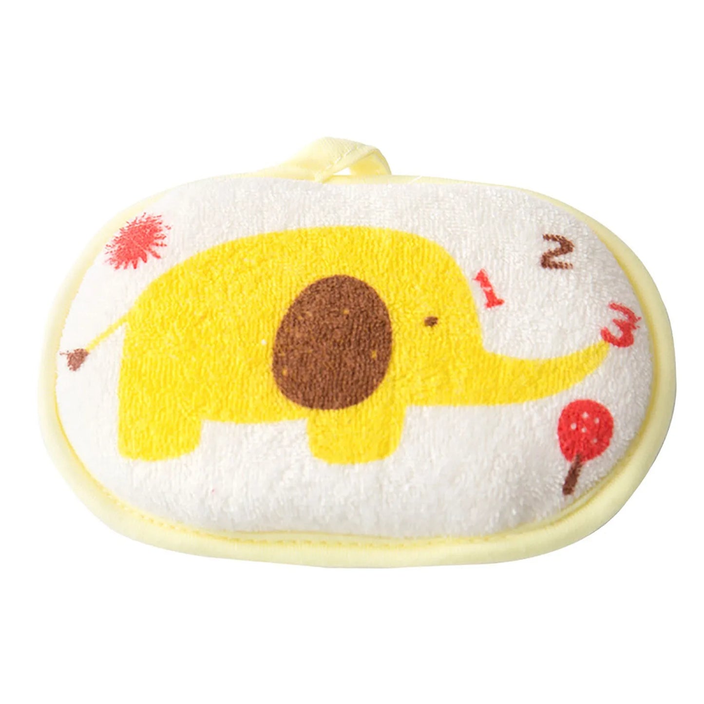 Baby Bath Sponge Brush | Soft Cotton Scrubber Towel with Elephant Pattern | Infant & Children Shower Bath Ball