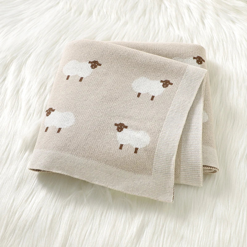 Infant Baby Cotton Blanket 90x70cm – Soft Sleepsack & Swaddle Quilt with Cute Cartoon Sheep | Newborn Boy & Girl Bedding Plaid for Crib & Stroller