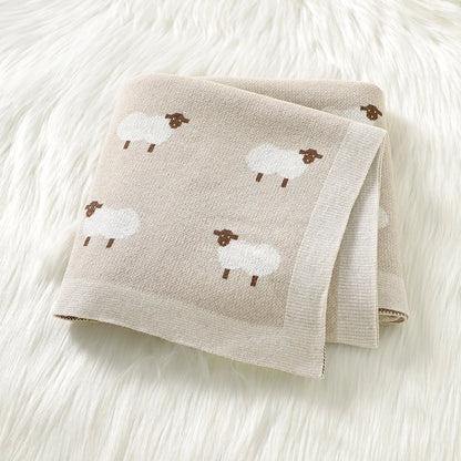 Infant Baby Cotton Blanket 90x70cm – Soft Sleepsack & Swaddle Quilt with Cute Cartoon Sheep | Newborn Boy & Girl Bedding Plaid for Crib & Stroller
