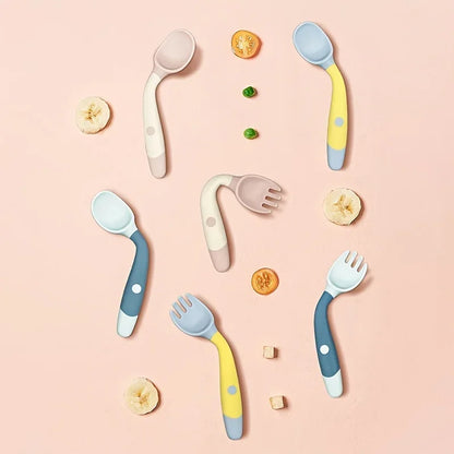 Baby Fork and Spoon Set – Bendable Toddler Utensils | Soft Silicone Handle Training Tableware for Infants & Kids, BPA-Free