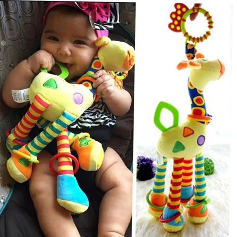 Soft Infant Crib & Stroller Mobile Hanging Rattle – Cute Stuffed Animal Baby Toys | Educational Hand Grip Toy for Brain Development