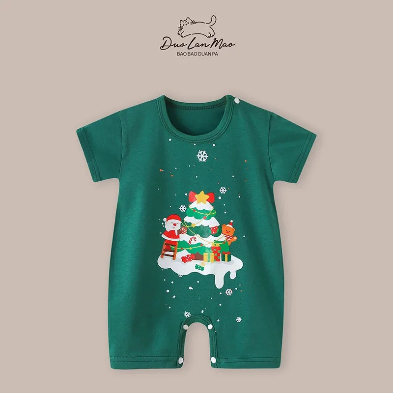 Baby First Christmas Costume | Newborn Infant Short Sleeve Bodysuit | Baby Boys Girls Thin Romper Jumpsuit Holiday Outfit