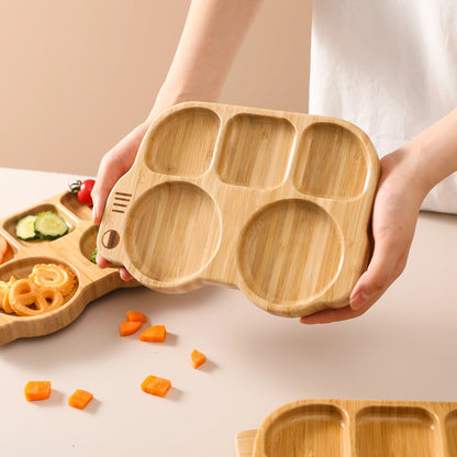 Baby Silicone Sucker Plate Spoon Fork Sets Children Feeding Tableware Set BPA Free Wooden Food Grade Dinner Plate Baby Stuff