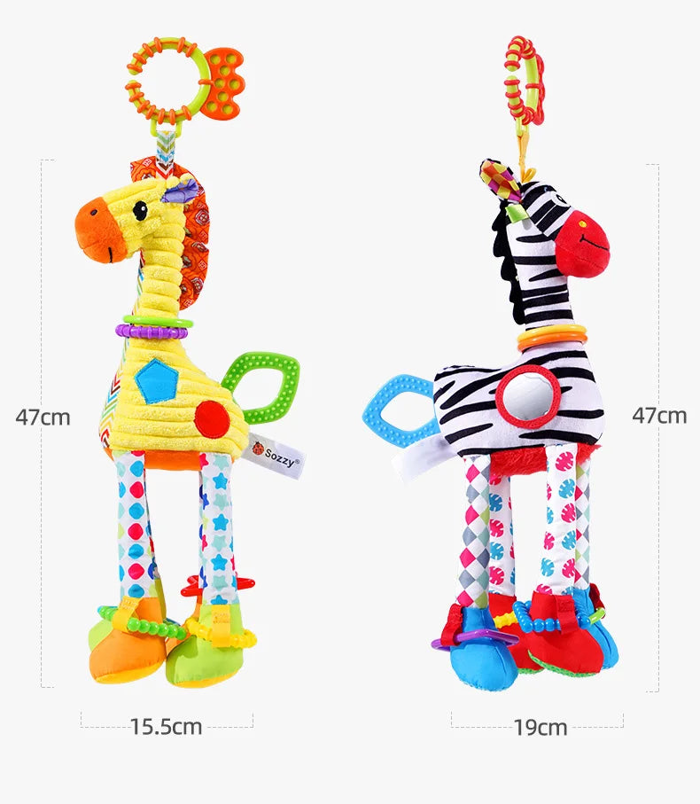 Soft Infant Crib & Stroller Mobile Hanging Rattle – Cute Stuffed Animal Baby Toys | Educational Hand Grip Toy for Brain Development