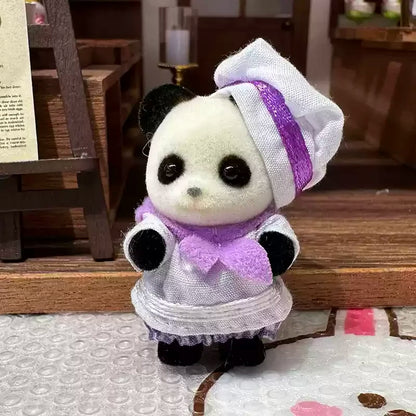 Original Sylvanian Families Rabbit Grove Family & Panda Chef Baby | Dollhouse Christmas Girl Flocking Dolls | Collectible Ornaments & Decorations