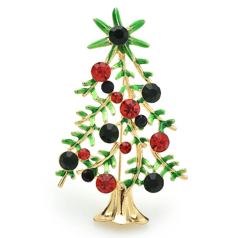Wuli&baby Christmas Tree Brooch | Enamel Rhinestone Pin for Women & Unisex | Holiday Jewelry Gift, Party & Office Accessory