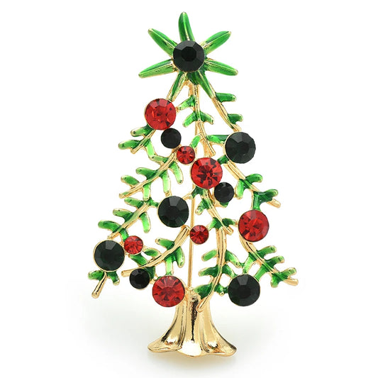Wuli&baby Christmas Tree Brooch | Enamel Rhinestone Pin for Women & Unisex | Holiday Jewelry Gift, Party & Office Accessory