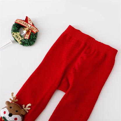 Baby Christmas Tights | Infant Girls Knitted Red Cotton Stockings | Newborn & Toddler Leggings 0–24 Months