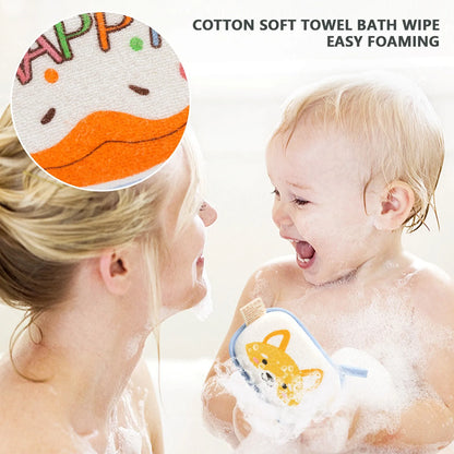 Baby Bath Sponge Brush | Soft Cotton Scrubber Towel with Elephant Pattern | Infant & Children Shower Bath Ball
