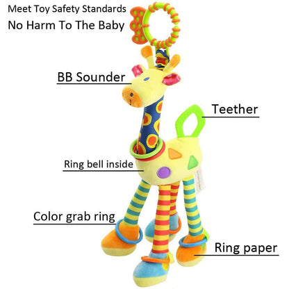 Soft Infant Crib & Stroller Mobile Hanging Rattle – Cute Stuffed Animal Baby Toys | Educational Hand Grip Toy for Brain Development