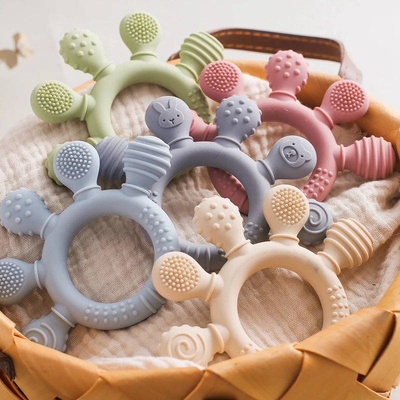 1PC Baby Silicone Teether Toy with Pacifier Chain | BPA-Free Finger Ring Soothing Teething Toy for Newborns & Baby Shower Gifts