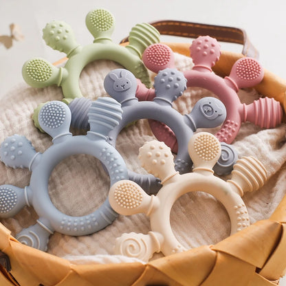 1PC Baby Silicone Teether Toy with Pacifier Chain | BPA-Free Finger Ring Soothing Teething Toy for Newborns & Baby Shower Gifts