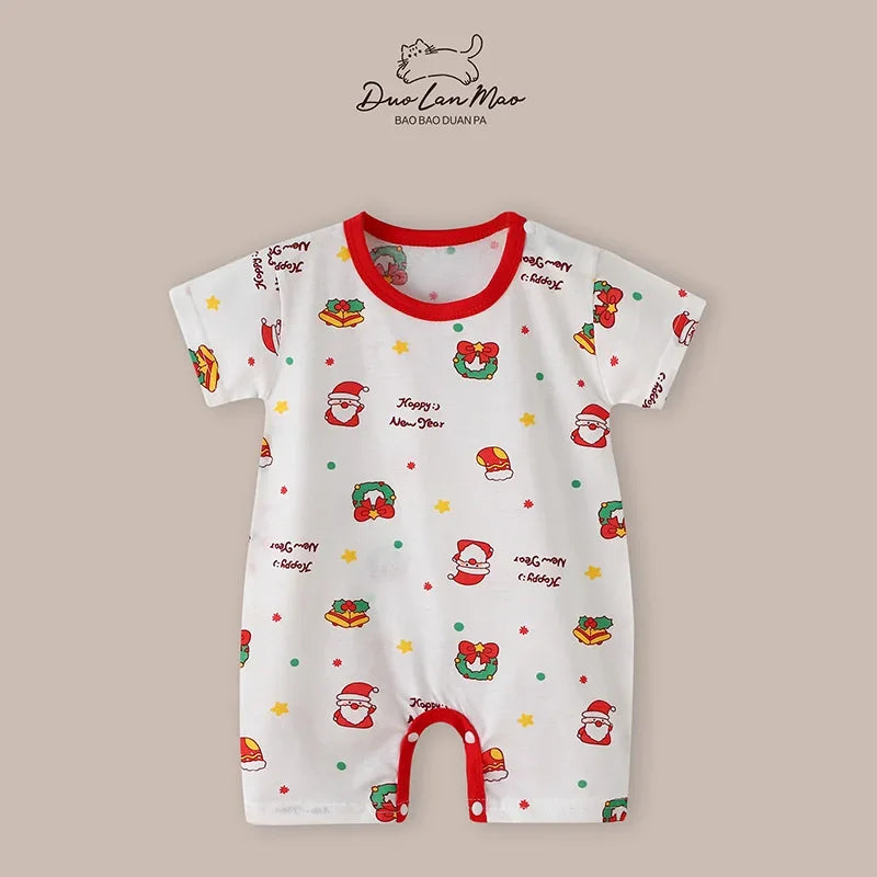 Baby First Christmas Costume | Newborn Infant Short Sleeve Bodysuit | Baby Boys Girls Thin Romper Jumpsuit Holiday Outfit
