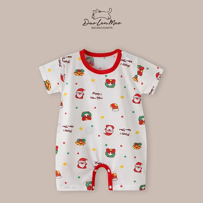 Baby First Christmas Costume | Newborn Infant Short Sleeve Bodysuit | Baby Boys Girls Thin Romper Jumpsuit Holiday Outfit