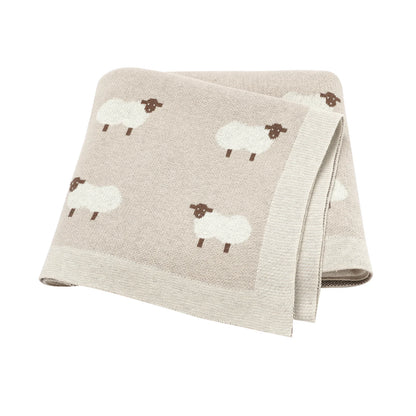 Infant Baby Cotton Blanket 90x70cm – Soft Sleepsack & Swaddle Quilt with Cute Cartoon Sheep | Newborn Boy & Girl Bedding Plaid for Crib & Stroller