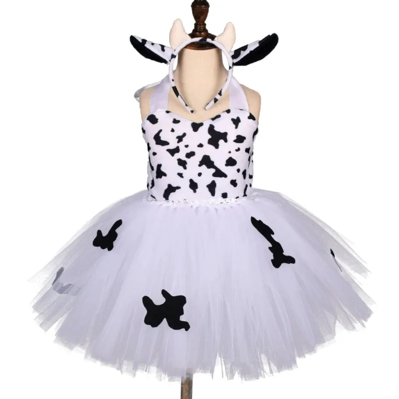 Baby Girls Halloween Animal Cosplay Costume | Kids Forest Theme Giraffe, Cow, Tiger, Leopard, Zebra Tutu Dress | Birthday & Party Outfit
