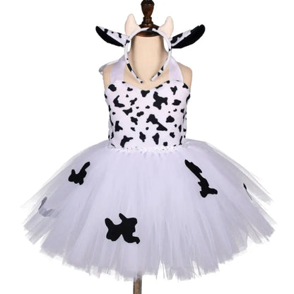 Baby Girls Halloween Animal Cosplay Costume | Kids Forest Theme Giraffe, Cow, Tiger, Leopard, Zebra Tutu Dress | Birthday & Party Outfit