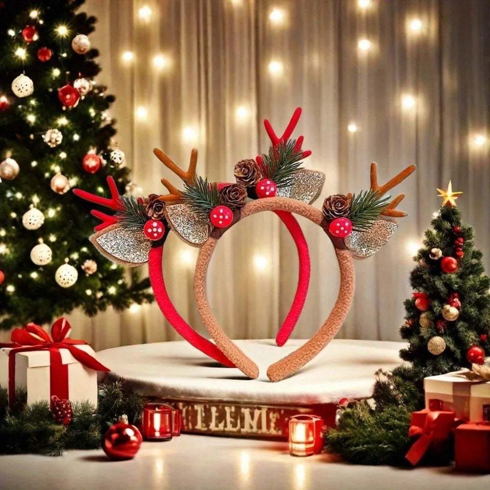 Christmas Headband | Reindeer Antlers, Snowman & Xmas Tree Design | Party Favor, Photo Booth & Holiday Decoration