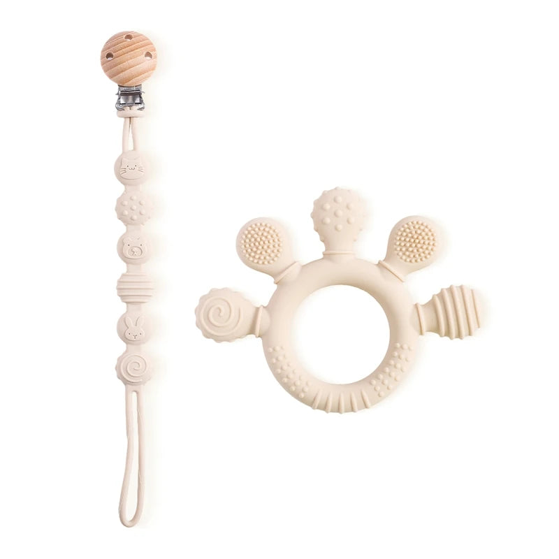 1PC Baby Silicone Teether Toy with Pacifier Chain | BPA-Free Finger Ring Soothing Teething Toy for Newborns & Baby Shower Gifts